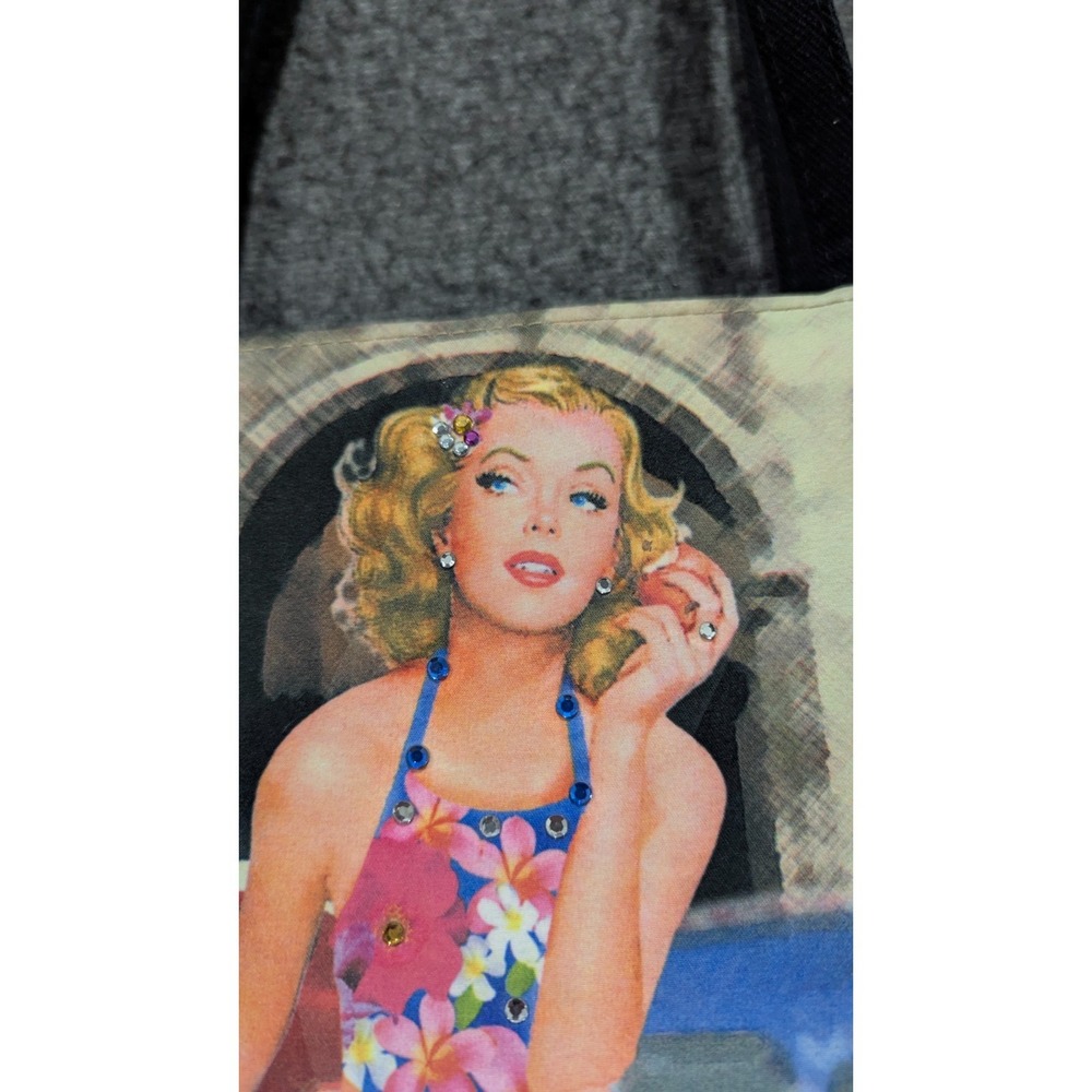 Isabella Fiore Vintage Style Pin-Up Girl Graphic Tote Bag Rhinestone USA*